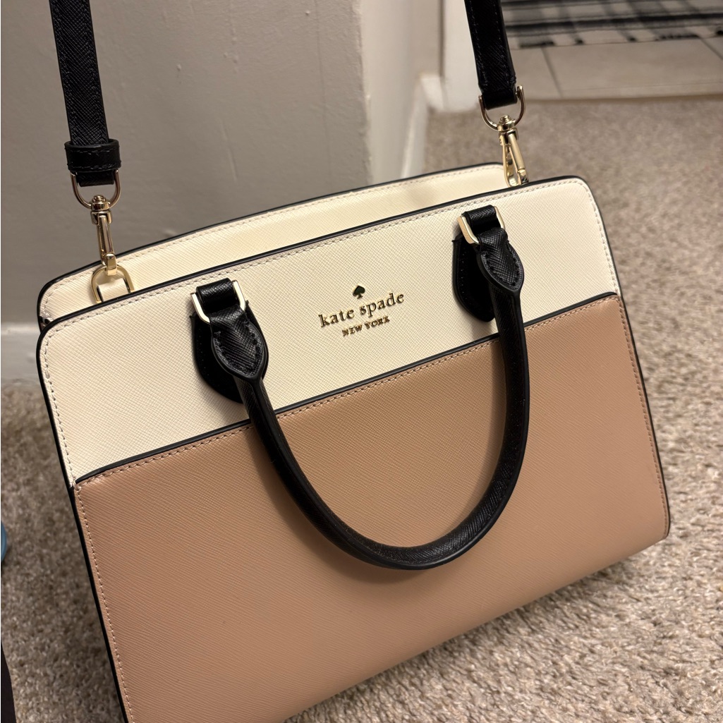 Kate Spade Cream, Tan And Black Two-Tone Satchel